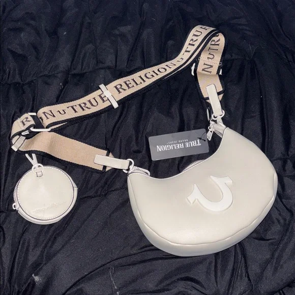 True Religion 🆕 Beige cresent hobo  Shoulder Bag logo strap - Picture 6 of 7